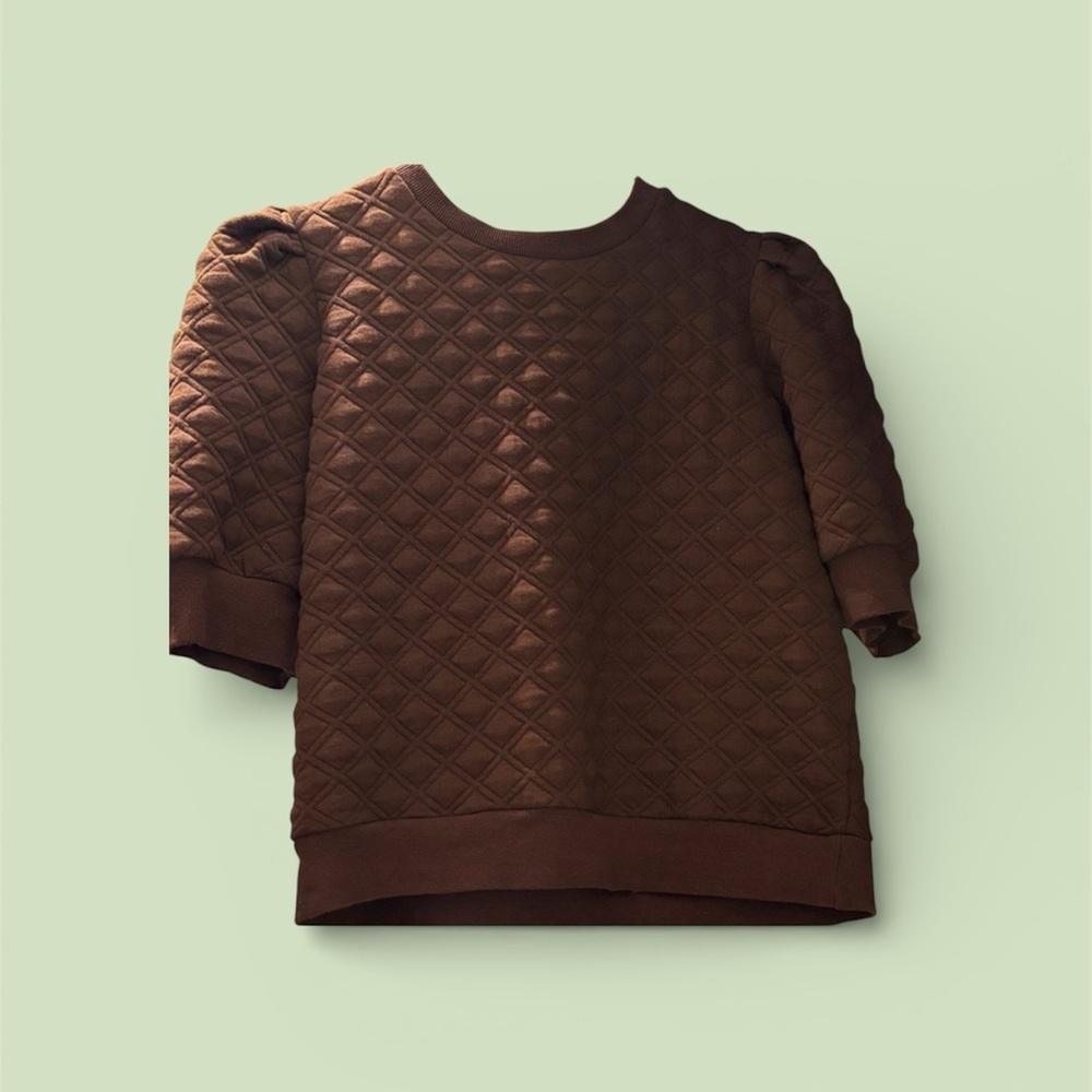 Quilted Short Sleeve Top - Brown